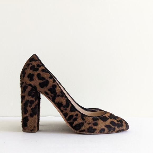 J. Crew Collection Size 8 Leopard Print Animal Hair Chunky Heel Pumps Calf Hair - Picture 1 of 11